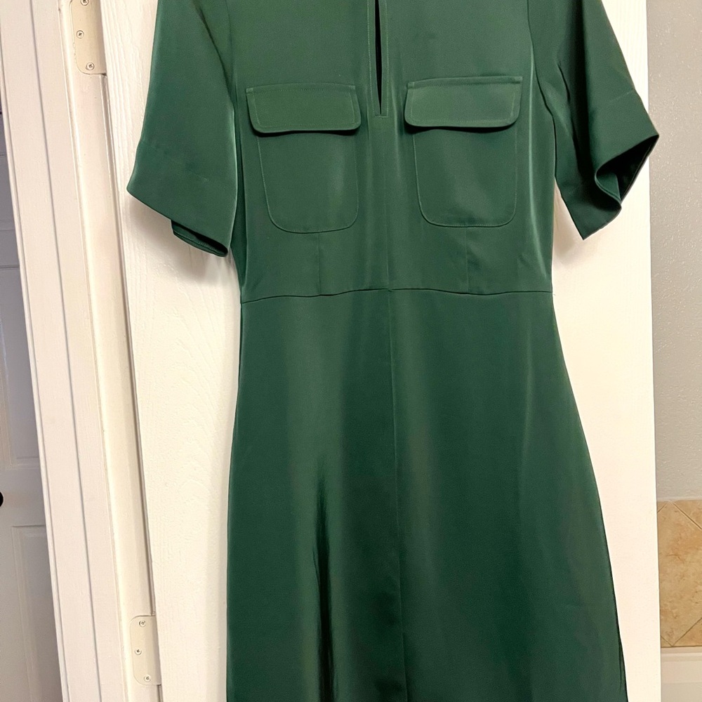 Forest Green Short Sleeve Fully Lined Knee Length Dress - Picture 2 of 9